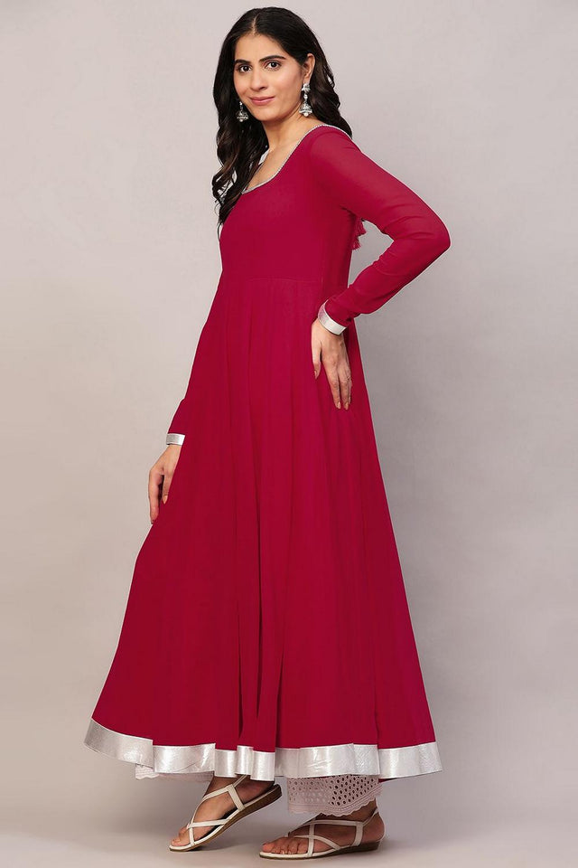 Pink Embroidered Georgette Kurti (AM-P-510-Pink)