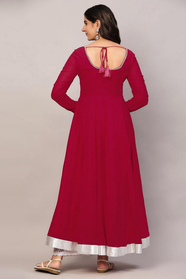 Pink Embroidered Georgette Kurti (AM-P-510-Pink)