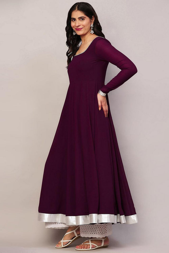 Violet Embroidered Georgette Kurti (AM-P-510-Purple)