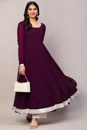 Violet Embroidered Georgette Kurti (AM-P-510-Purple)