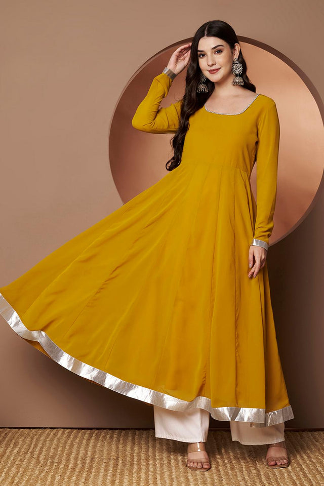 Yellow Embroidered Georgette Kurti (AM-P-510-Yellow)
