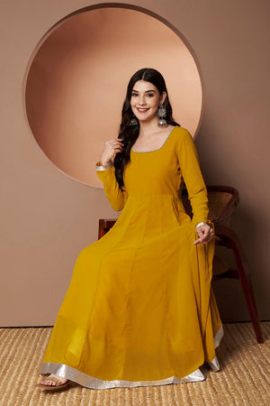 Yellow Embroidered Georgette Kurti (AM-P-510-Yellow)