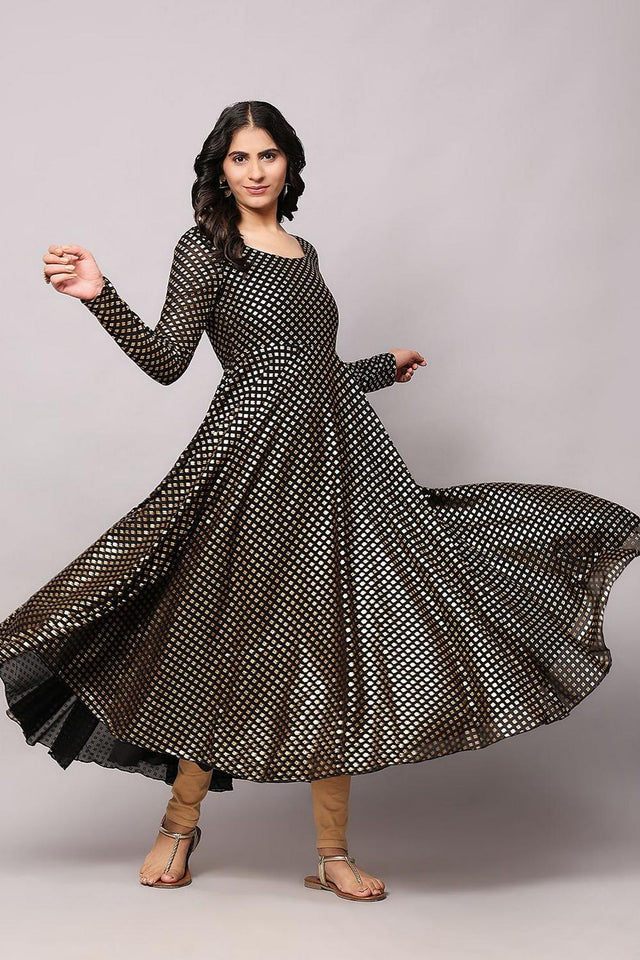 Black Embroidered Georgette Kurti (AM-P-535-Black)