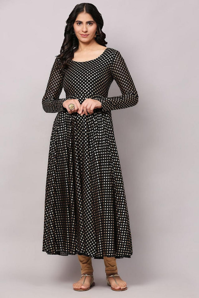 Black Embroidered Georgette Kurti (AM-P-535-Black)