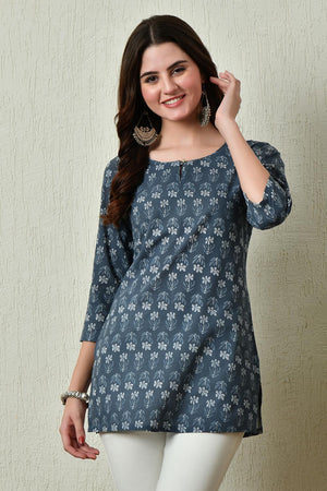 Grey Embroidered Cotton Kurti (AM-TO-2970)