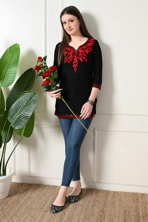 Black Embroidered Cotton Kurti (AM-TO-2999)