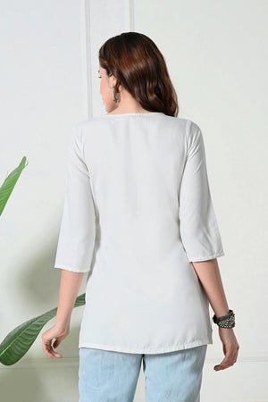 White Embroidered Cotton Kurti (AM-TO-3006)