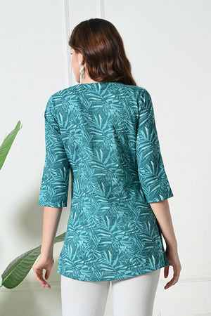 Blue Embroidered Cotton Kurti (AM-TO-3007)