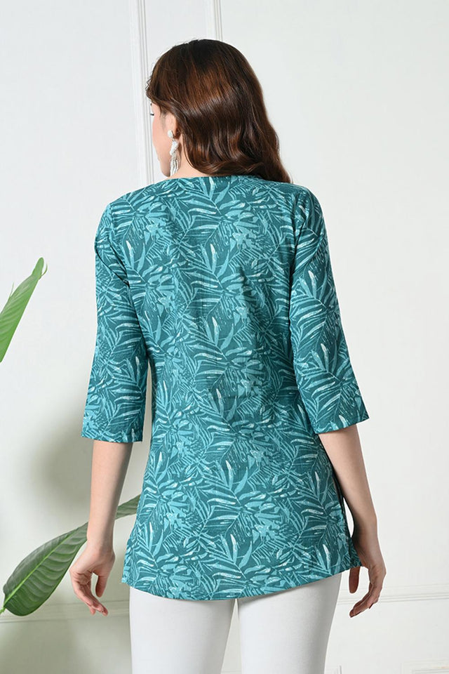 Blue Embroidered Cotton Kurti (AM-TO-3007)