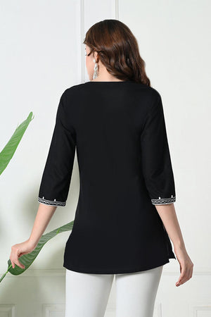 Black Embroidered Cotton Kurti (AM-TO-3009)