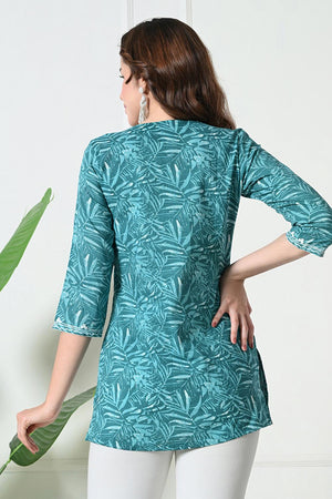 Blue Embroidered Cotton Kurti (AM-TO-3012)