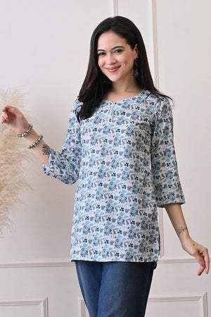 White Embroidered Cotton Kurti (AM-TO-3014)