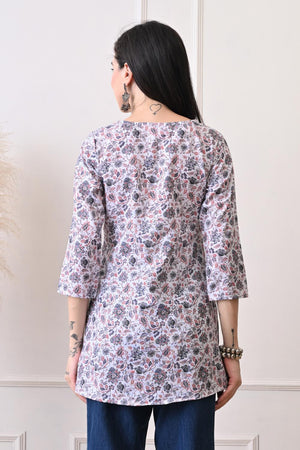 White Embroidered Cotton Kurti (AM-TO-3015)
