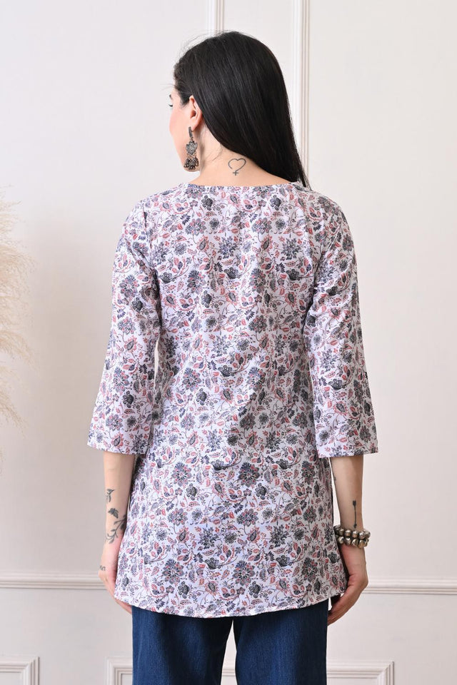 White Embroidered Cotton Kurti (AM-TO-3015)