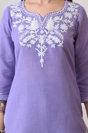 Lavender Embroidered Cotton Kurti (AM-TO-3023)