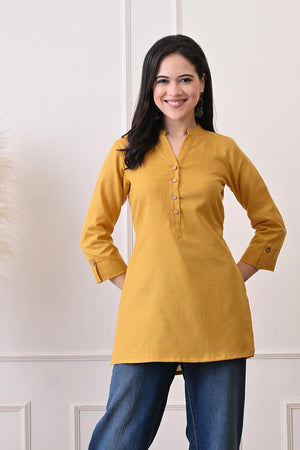 Mustard Embroidered Cotton Kurti (AM-TO-3026)