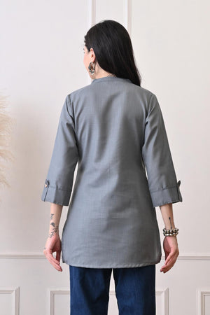 Grey Embroidered Cotton Kurti (AM-TO-3027)