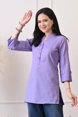 Lavender Embroidered Cotton Kurti (AM-TO-3028)