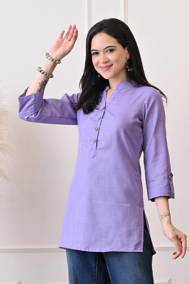 Lavender Embroidered Cotton Kurti (AM-TO-3028)