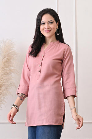 Peach Embroidered Cotton Kurti (AM-TO-3029)