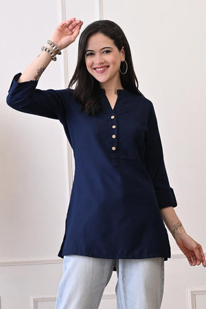 Blue Embroidered Cotton Kurti (AM-TO-3030)
