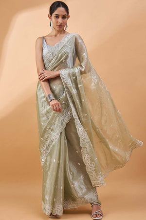Green Poly Chiffon Woven Saree