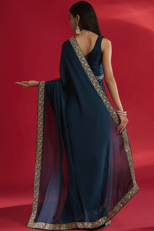Blue Sequin with Embroidered Silk Saree (AMIRA-BLUE)