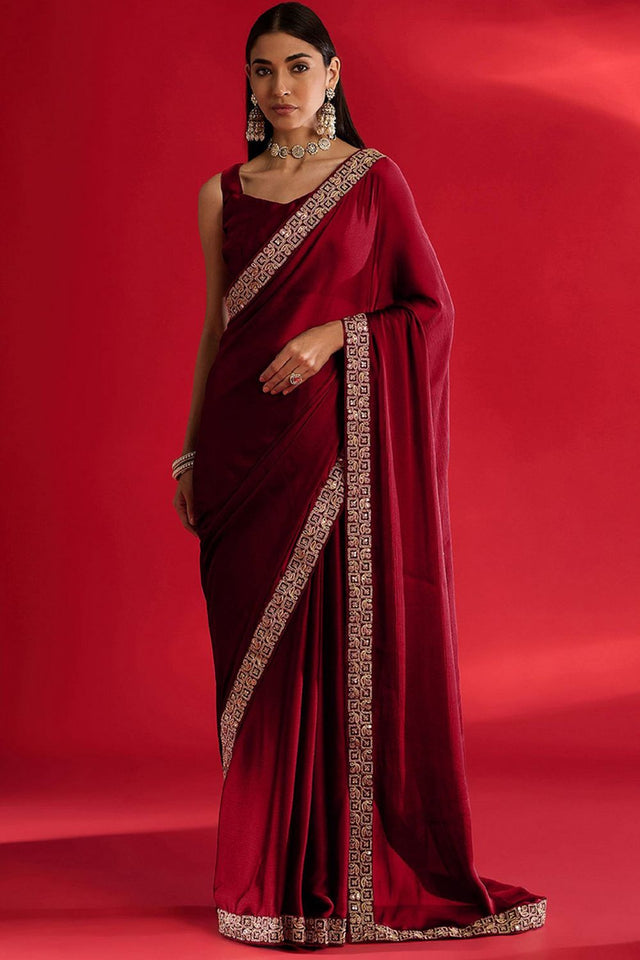 Red Sequin with Embroidered Silk Saree (AMIRA-RED)