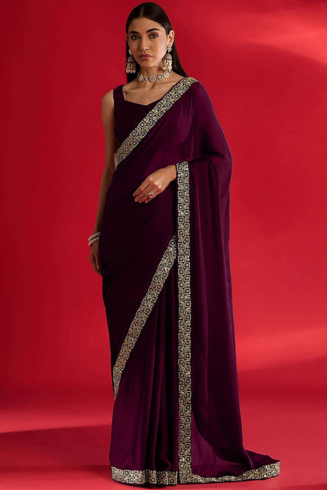 Wine Sequin with Embroidered Silk Saree (AMIRA-WINE)