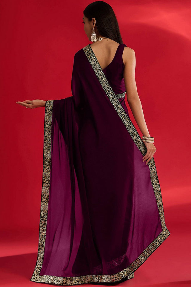Wine Sequin with Embroidered Silk Saree (AMIRA-WINE)