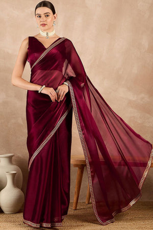 Maroon Sequin with Embroidered Silk Saree (AMISHA)