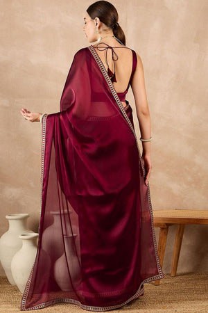 Maroon Sequin with Embroidered Silk Saree (AMISHA)