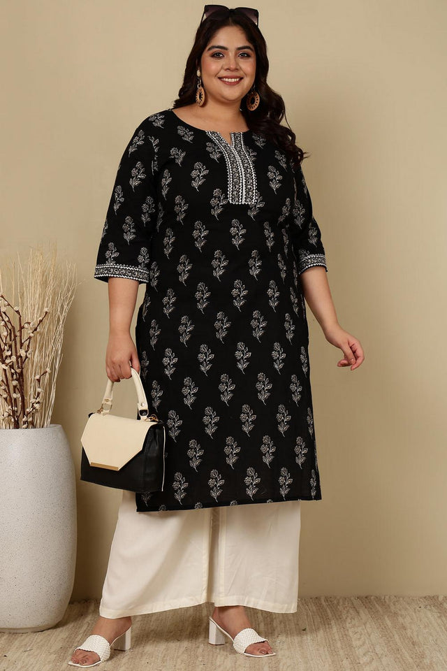 Black Printed Cotton Kurti (AMKD0141-3XL)