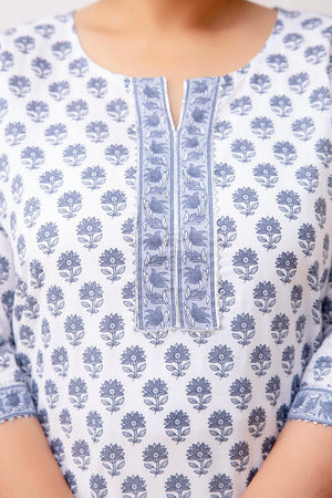 White Printed Cotton Kurti (AMKD0142-3XL)