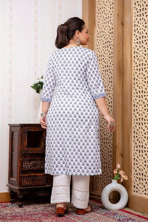 White Printed Cotton Kurti (AMKD0142-3XL)