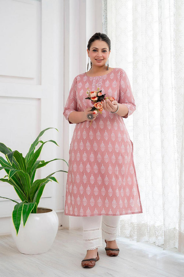 Pink Printed Cotton Kurti (AMKD0143-3XL)