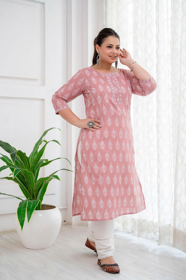 Pink Printed Cotton Kurti (AMKD0143-3XL)