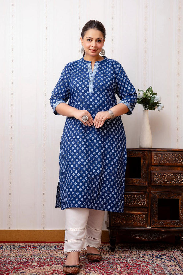 Blue Printed Cotton Kurti (AMKD0145-4XL)