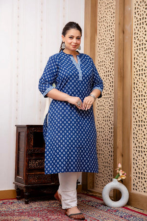 Blue Printed Cotton Kurti (AMKD0145-4XL)