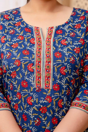 Blue Printed Cotton Kurti (AMKD0146-3XL)