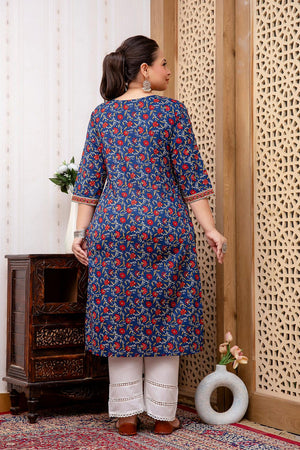 Blue Printed Cotton Kurti (AMKD0146-3XL)