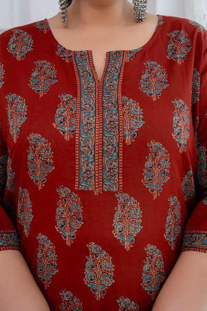 Maroon Printed Cotton Kurti (AMKD0147-3XL)