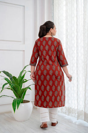 Maroon Printed Cotton Kurti (AMKD0147-3XL)