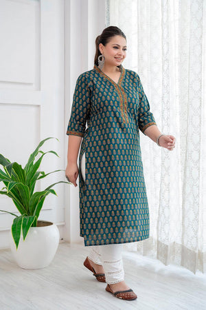 Green Printed Cotton Kurti (AMKD0148-3XL)
