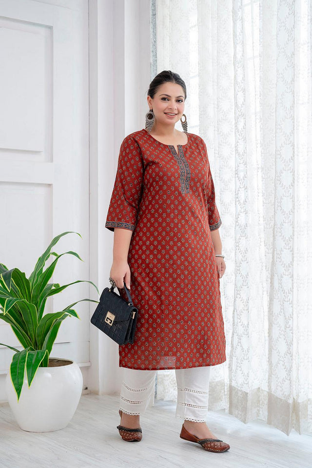 Maroon Printed Cotton Kurti (AMKD0149-3XL)