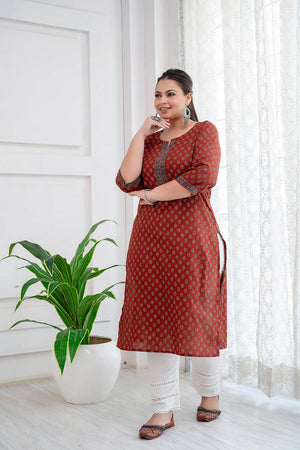 Maroon Printed Cotton Kurti (AMKD0149-3XL)