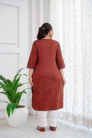 Maroon Printed Cotton Kurti (AMKD0149-3XL)