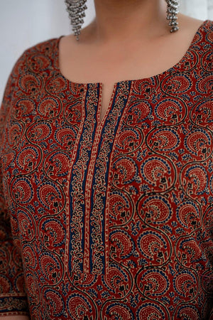 Rust Printed Cotton Kurti (AMKD0150-4XL)