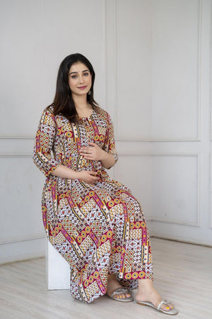 Multi Color Printed Rayon Dress (AMND0119)