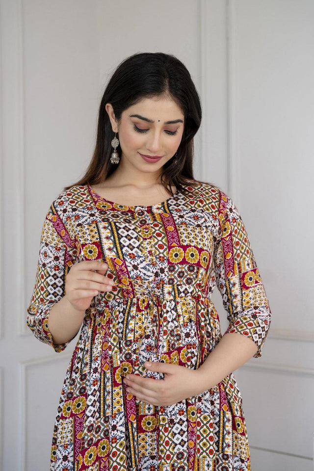 Multi Color Printed Rayon Dress (AMND0119)
